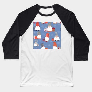 Christmas Gnomes with Snowflakes and Presents on Pale Blue Baseball T-Shirt